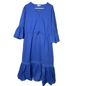 Sweet Salt Midi Dress Plus Size 2X Blue Ruffle Puff Sleeve Modest Easter XXL